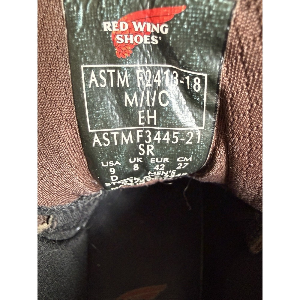 Red Wing Boots Men's Size 9 ASTM F2413-18 Brown Vibram Sole Waterproof - Picture 9 of 9